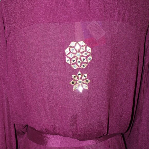 NWT Miss June Dark Fuhsia Embroidery Embellished Belted Kimono Jacket CoverUp OS - Picture 9 of 12